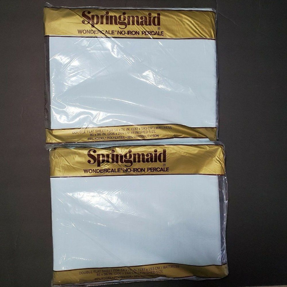 ‎2 Vtg Springmaid Double Full Flat Sheets Lt Blue